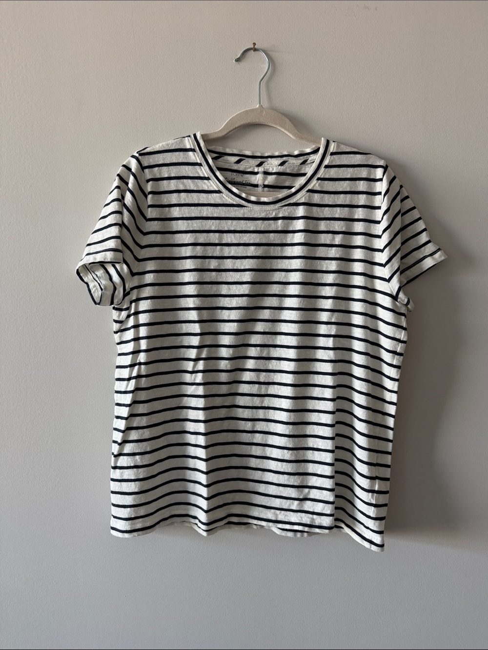 J. Crew White and Navy Striped Short-Sleeve Crewneck Tee
